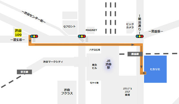 109から渋谷ヒカリエへの経路マップ