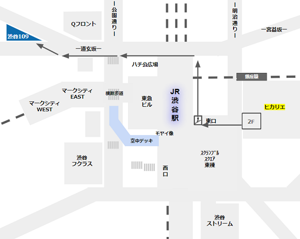 渋谷ヒカリエから渋谷109への経路マップ