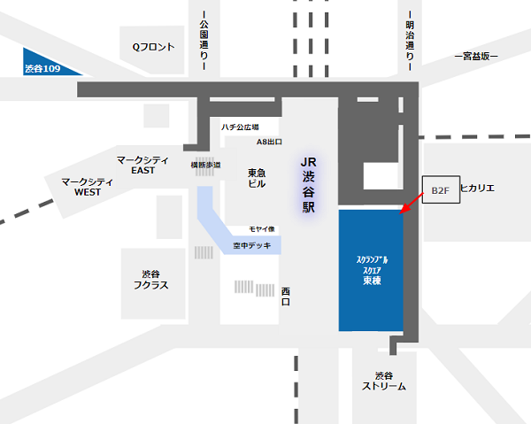 渋谷ヒカリエから渋谷スクランブルスクエア東棟への経路マップ