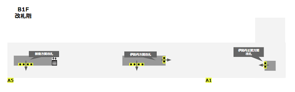 丸ノ内線ー新宿3丁目駅の構内図（改札の位置）