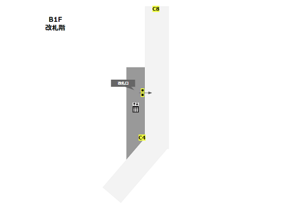 都営新宿線ー新宿3丁目駅の構内図（改札の位置）