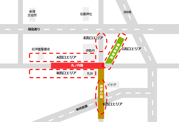 新宿3丁目駅の出口エリア