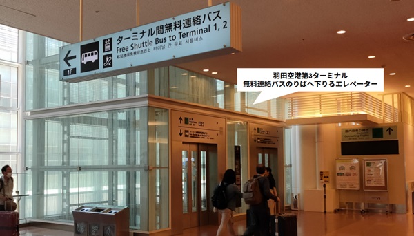 羽田空港第3ターミナル、無料シャトルバス乗り場へのナビ