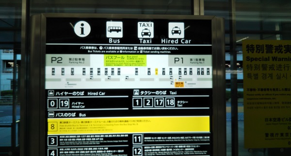 羽田空港第1ターミナルの1Fバスタクシーのりばのナビ