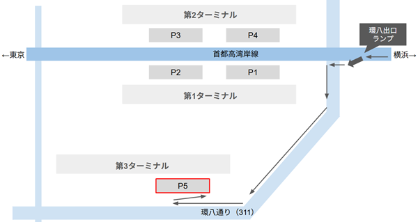 首都高ランプ確認マップ(横浜方面から羽田空港第3ターミナルへ向かう場合)