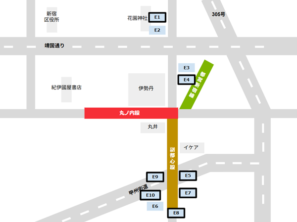 新宿3丁目駅周辺の出口一覧（副都心線エリア）