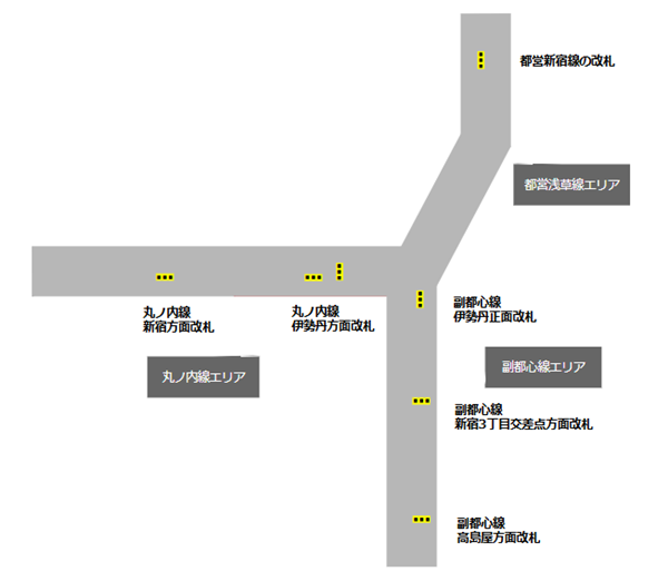 新宿3丁目駅の地下通路マップ